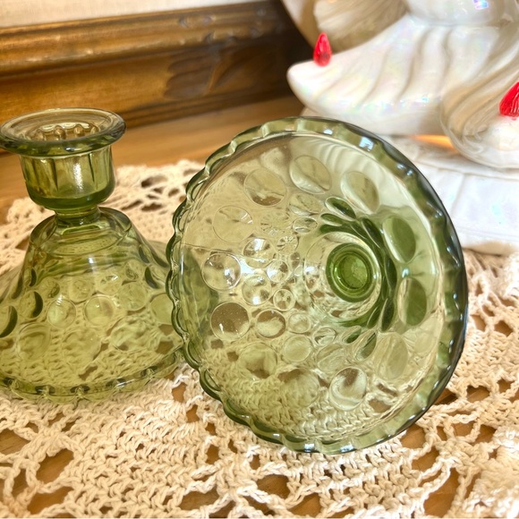 Vintage Set of two green glass candlesticks holder - Picture 6 of 6